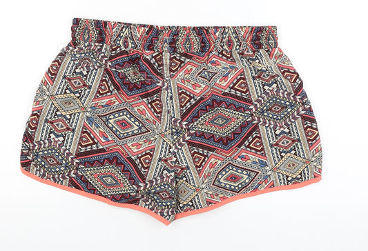 Denim Co Womens Red Geometric Hot Pants Shorts Size 10