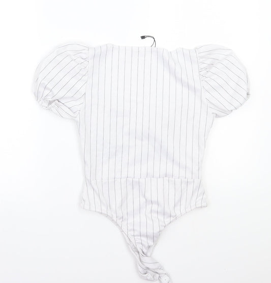 Boohoo Womens White Striped Bodysuit One-Piece Size 6