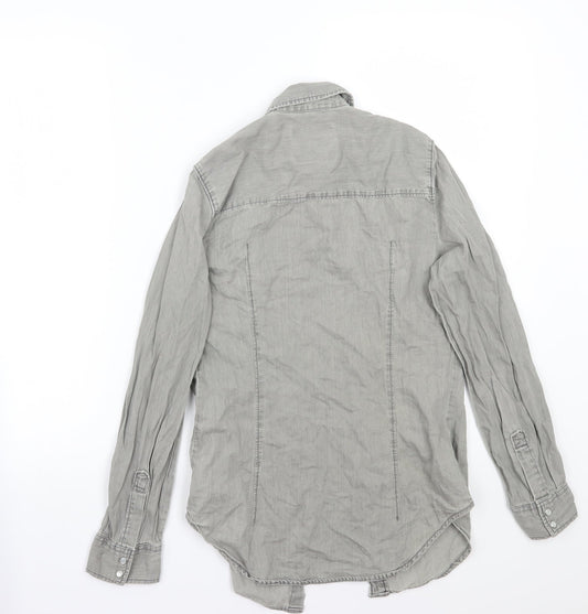 Denim & Co. Womens Grey Basic Button-Up Size 6