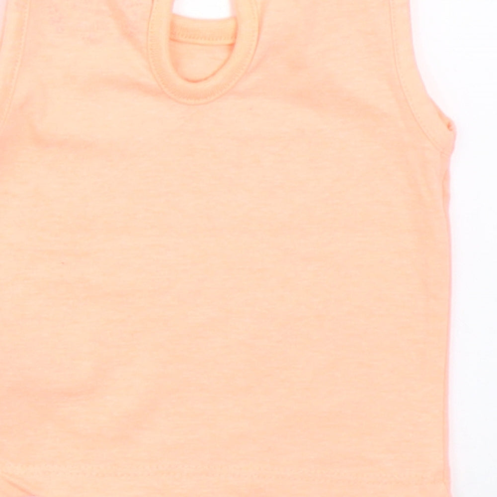 Brand and care label for Early Days girls’ orange basic t-shirt, size 0-3, months