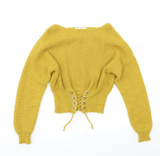 Candy Couture Womens Yellow Henley Jumper Size S