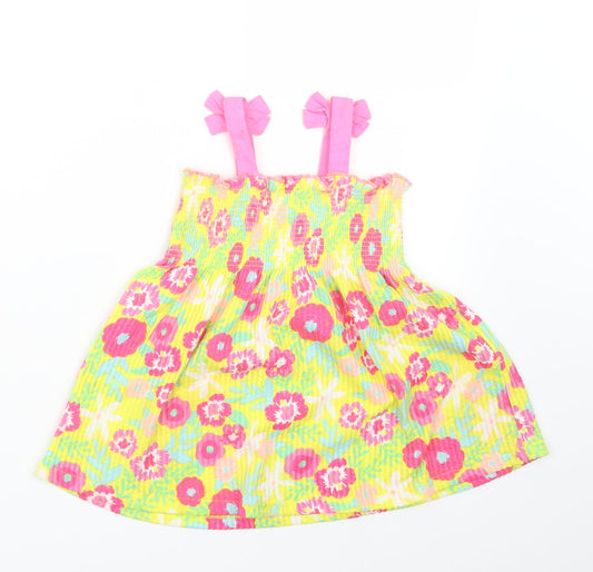 Matalan Girls Yellow Floral Tank Dress Size 9-12 Months
