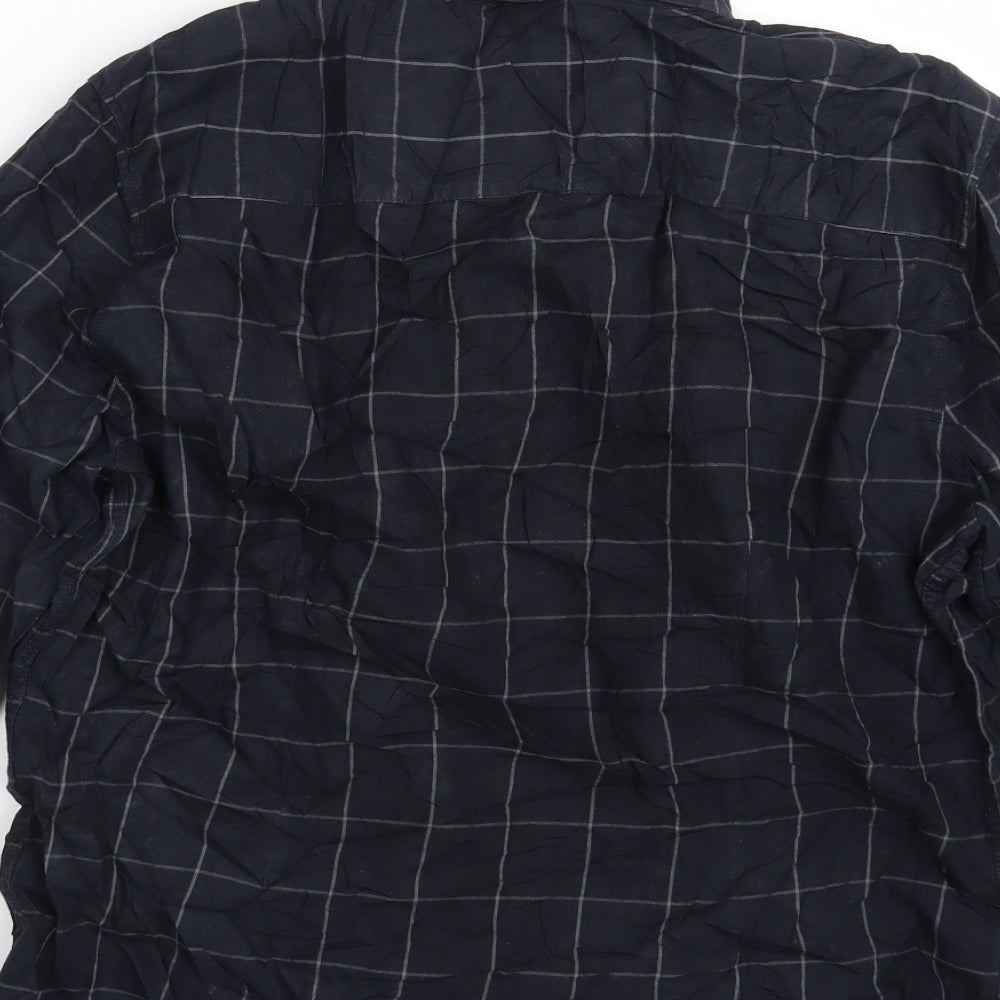 Brand and care label for Easy men’s beige check button-up, size L