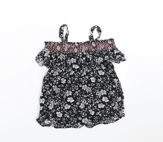 Matalan Girls Black Floral Basic Blouse Size 8 Years