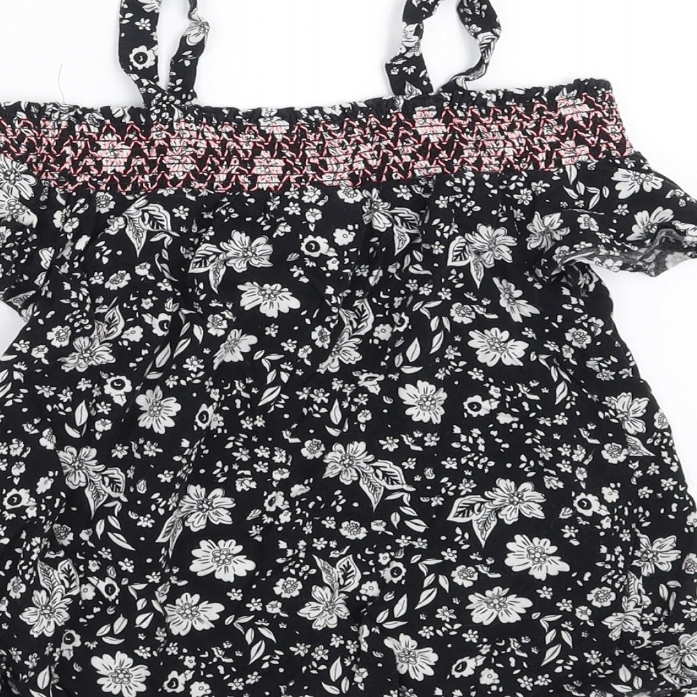 Matalan Girls Black Floral Basic Blouse Size 8 Years