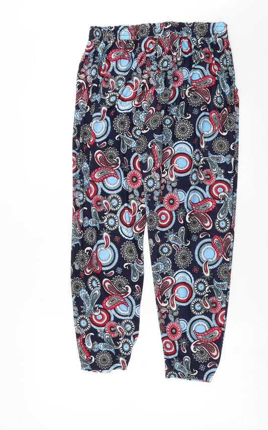 Preworn Girls Blue Paisley Pedal Pusher Trousers Size 3XL
