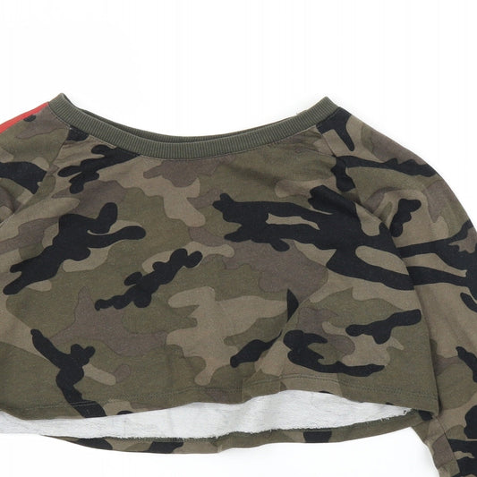 Select Womens Green Camouflage Pullover Jumper Size S - Cropped