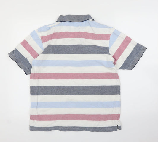 Maine Mens Blue Striped Polo Size M