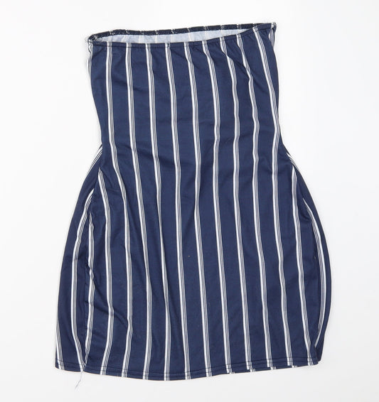 PRETTYLITTLETHING Womens Blue Striped Basic Blouse Size 10
