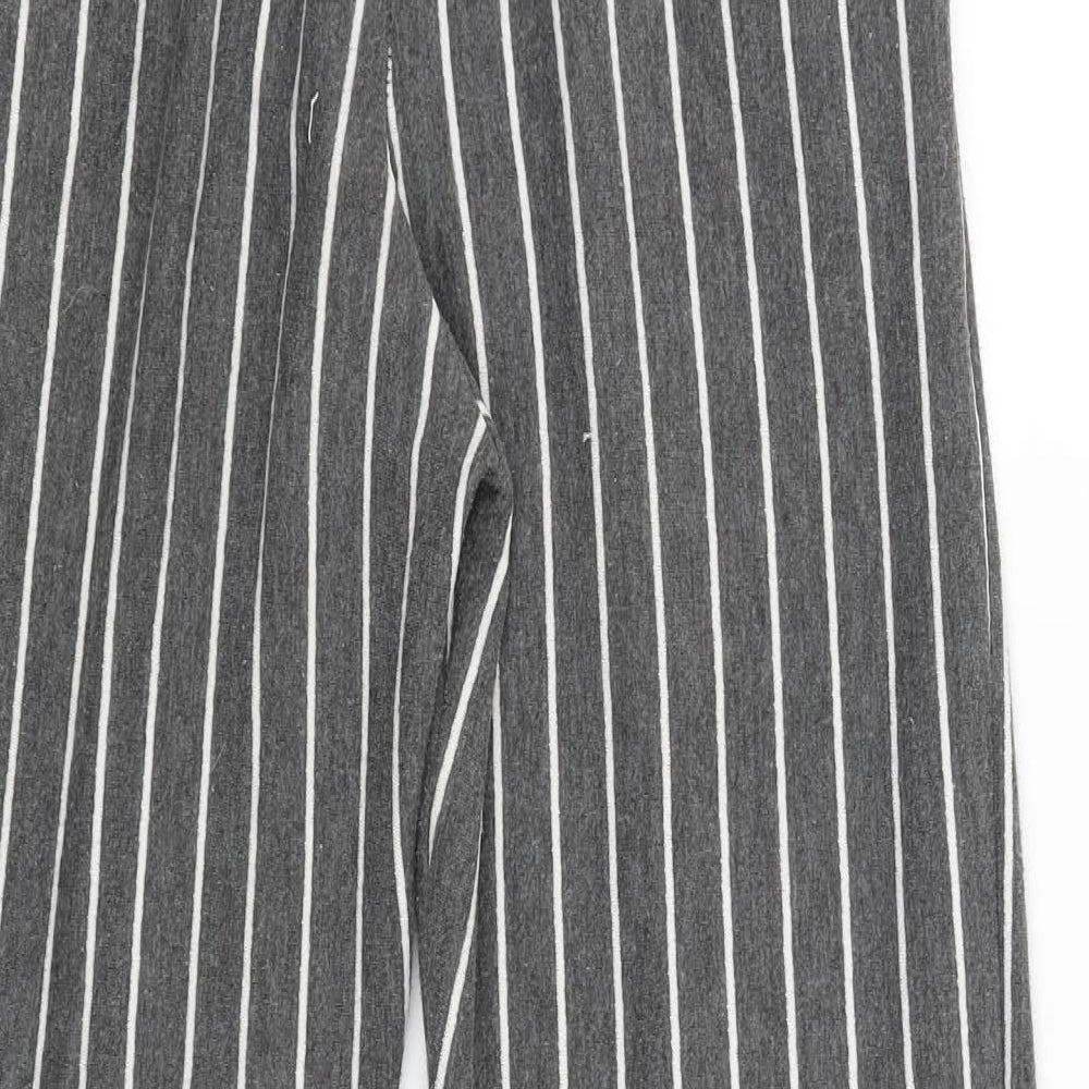 Brand and care label for Miss Selfridge women’s grey striped jogger trousers, size UK 6, 25-inch leg