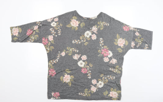 VIOLA BORGHI Womens Grey Floral Pullover Jumper Size 2XL