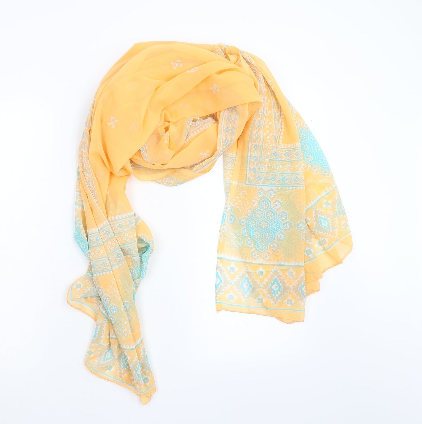 Preworn Unisex Orange Geometric Shawl/Wrap