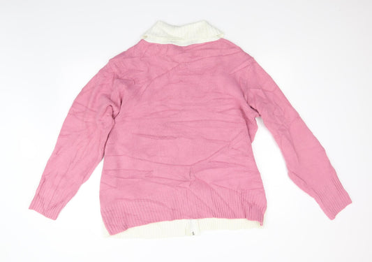Gorgeous Womens Pink Knit Full Zip Jumper Size L