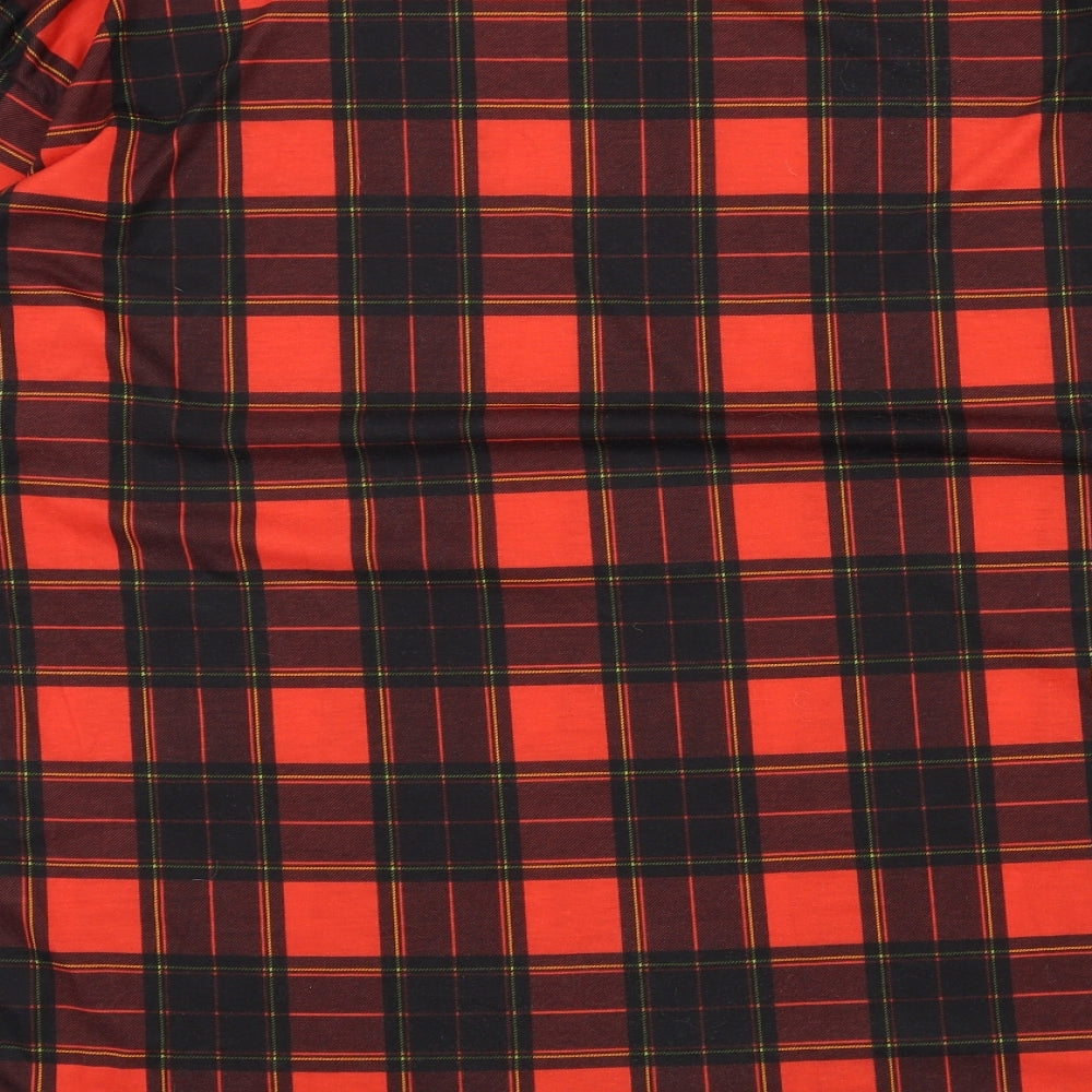 Brand and care label for Missguided women’s red check jumper, size UK 10