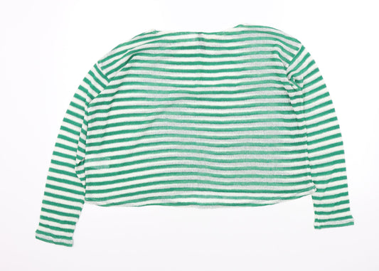 H&M Womens Green Striped Pullover Jumper Size M