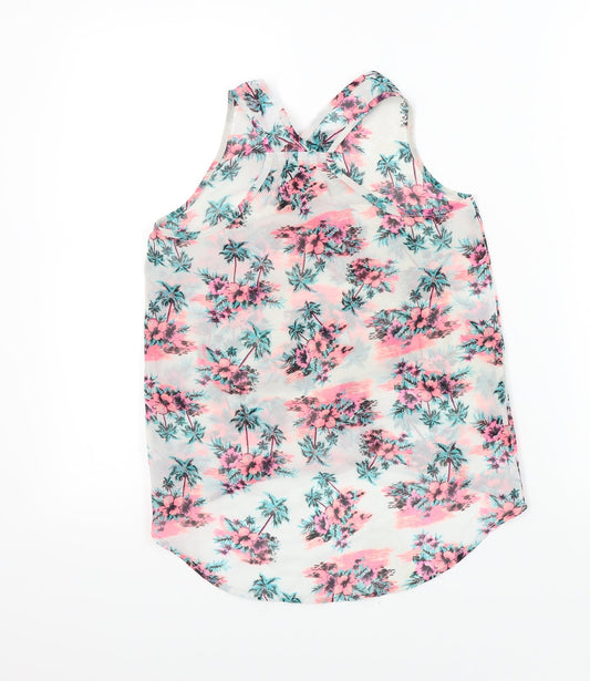 YD Girls White Floral Basic Blouse Size 10 Years