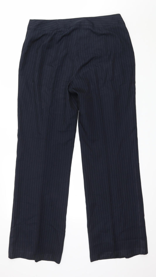 Marks and Spencer Womens Blue Striped Trousers Size 14 L32 in