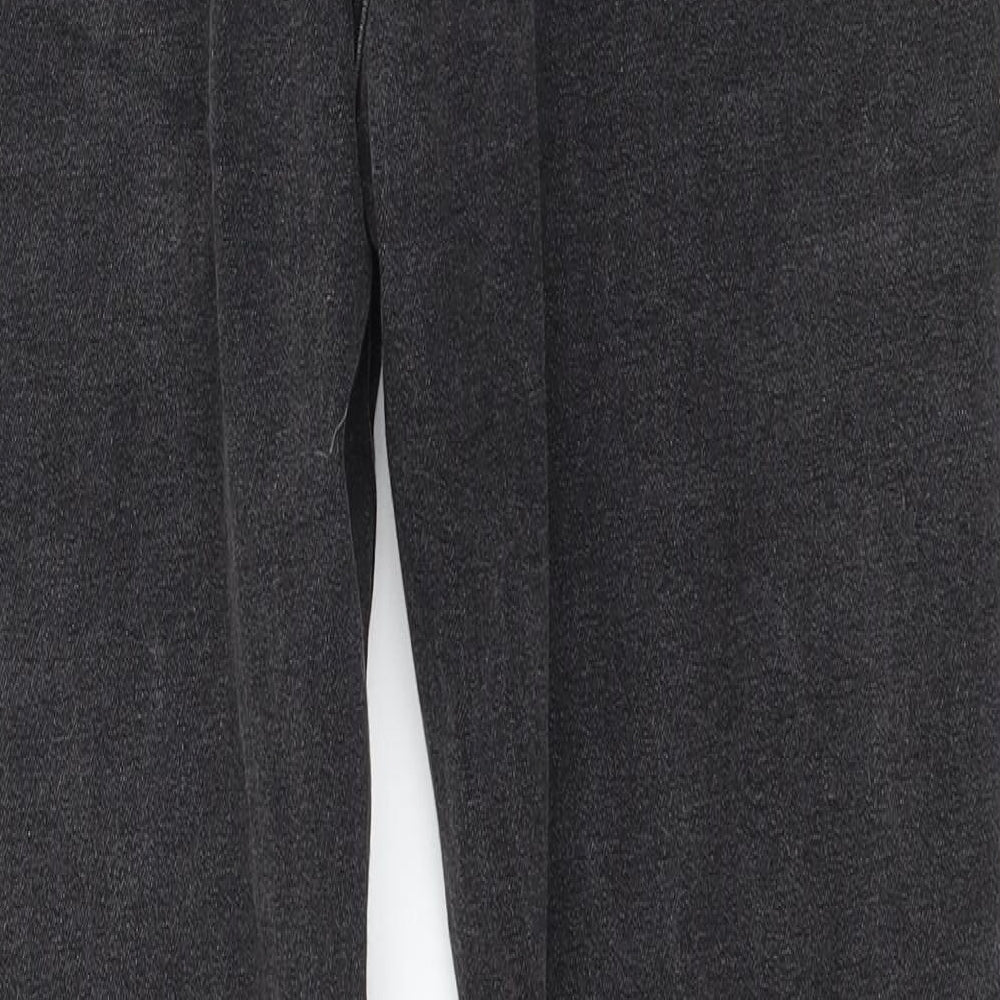 Brand and care label for In the Style women’s grey denim straight jeans, size UK 8, 27-inch leg