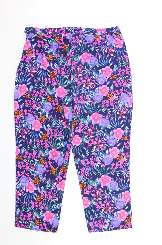 ISLE Womens Blue Floral Trousers Size 16 L25 in