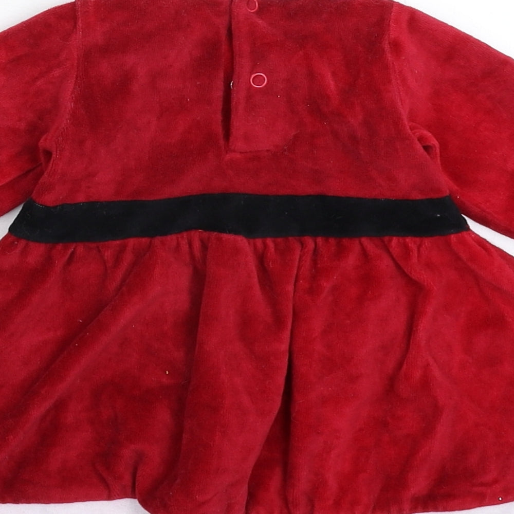 Brand and care label for Primark girls’ red fleece fit & flare, size 3-6, months - christmas