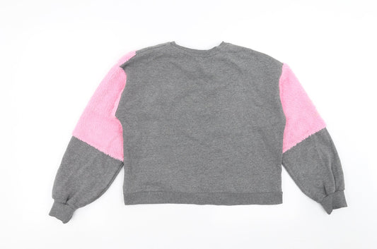 River Island Girls Grey Pullover Sweatshirt Size 11-12 Years - fluffy detail