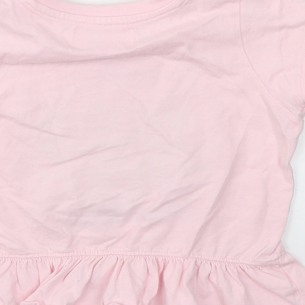 Brand and care label for BELIVE girls’ pink animal print basic t-shirt, size 3-4, years
