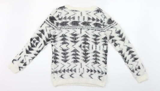 Preworn Womens White Geometric Henley Jumper Size M
