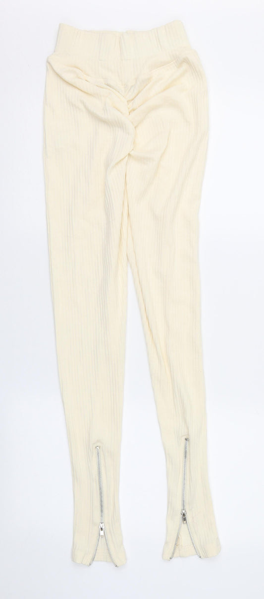 PRETTYLITTLETHING Womens Ivory Trousers Size 6 L31 in