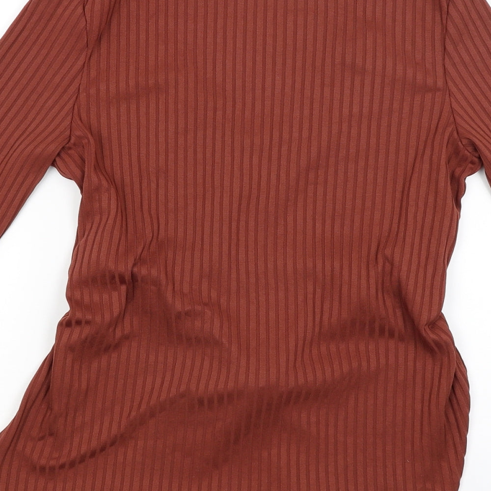 Brand and care label for Club London women’s brown basic blouse, size UK 8
