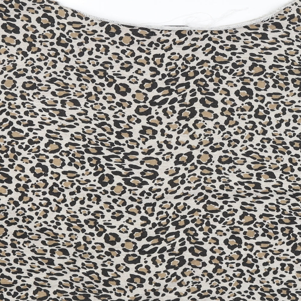 Brand and care label for ASOS women’s brown animal print basic blouse, size UK 6