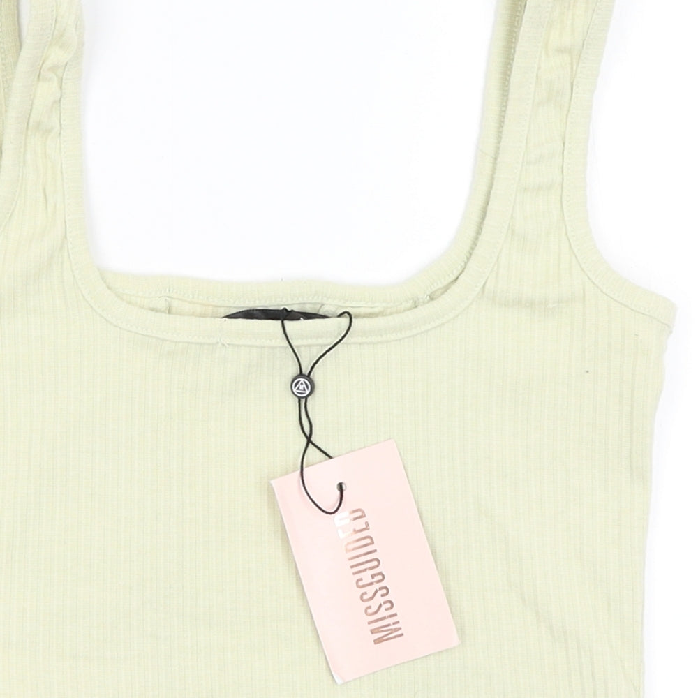 Brand and care label for Missguided women’s green camisole blouse, size UK 6