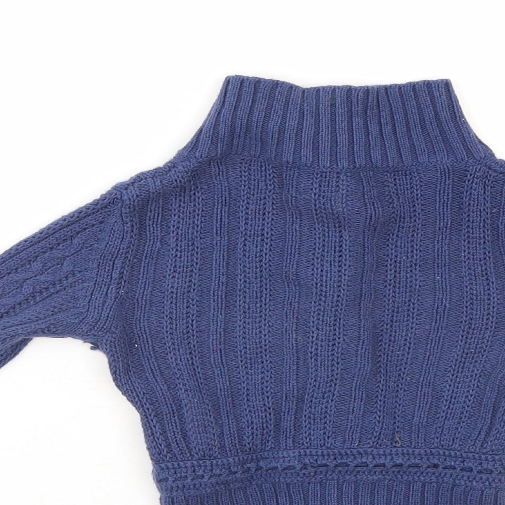 Brand and care label for Replay & son boys’ blue cardigan jumper, size 6-9, months