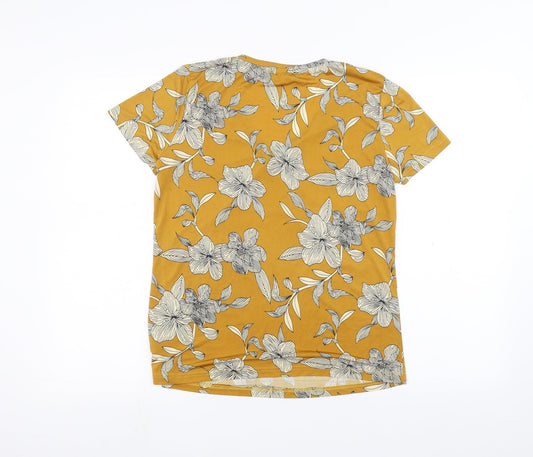 Anna Rose Womens Yellow Floral Basic T-Shirt Size S