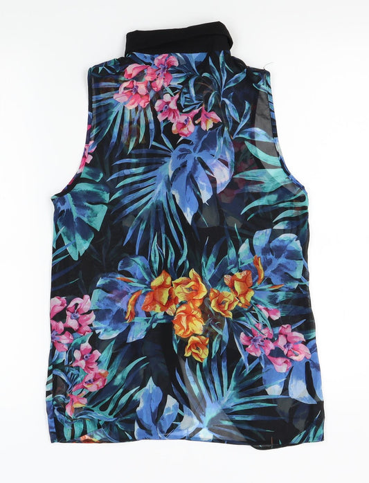 New Look Womens Blue Floral Basic Button-Up Size 8