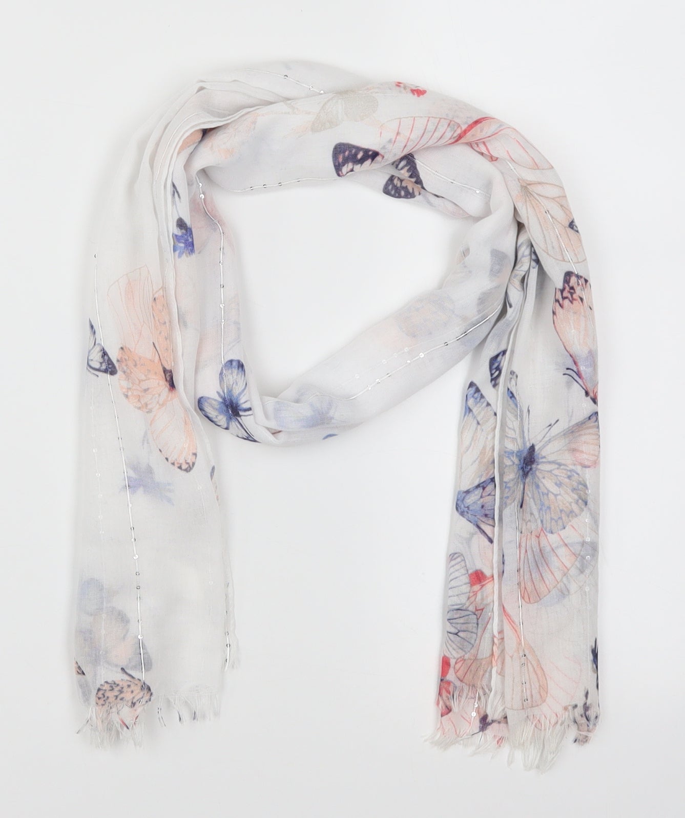 F&F Womens White Scarf - Butterflies