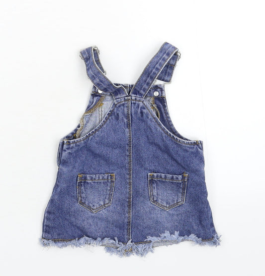 Primark Girls Blue Denim Pinafore/Dungaree Dress Size 6-9 Months