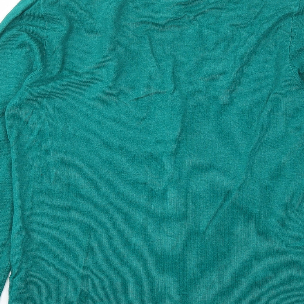 Brand and care label for Per Una women’s green jumper, size UK 10