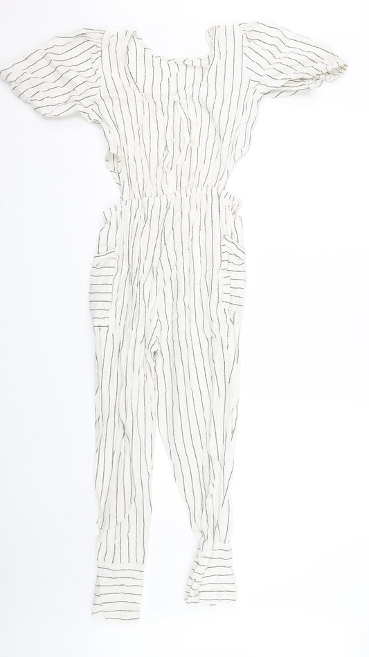 Primark Girls White Striped Playsuit One-Piece Size 13-14 Years