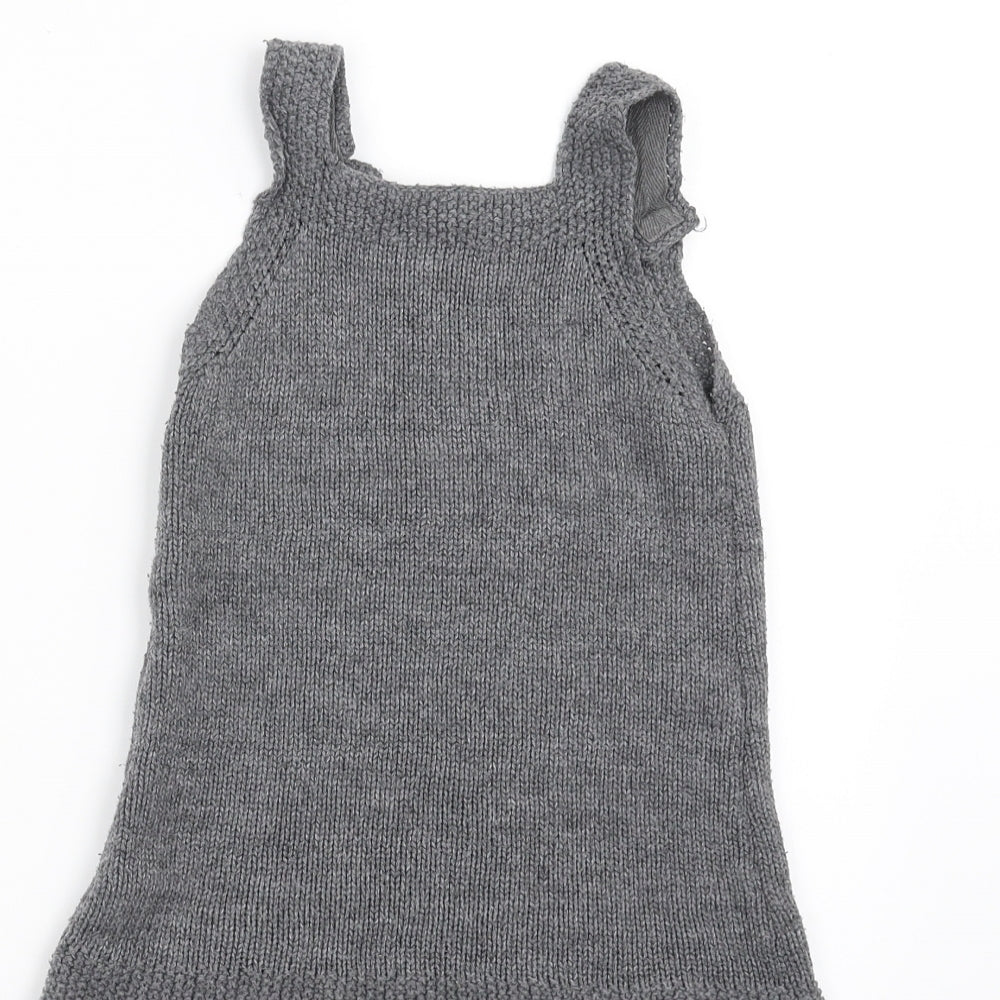 Brand and care label for Nutmeg girls’ grey knit a-line, size 9-12, months - animal face