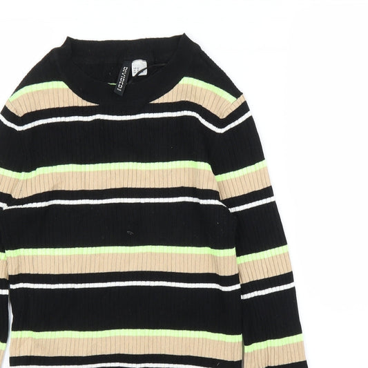 H&M Womens Black Striped Pullover Jumper Size M