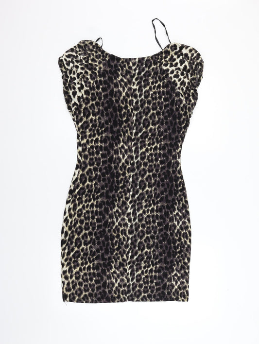 Lila Womens Beige Animal Print A-Line Size 8