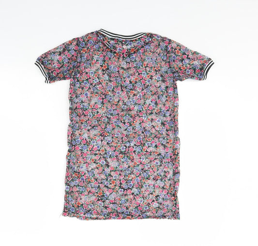 River Island Girls Black Floral T-Shirt Dress Size 7 Years