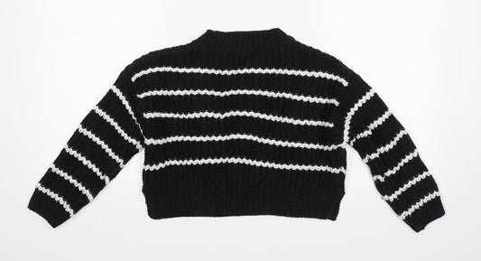 915 Generation Girls Black Striped Pullover Jumper Size 9 Years - Cropped