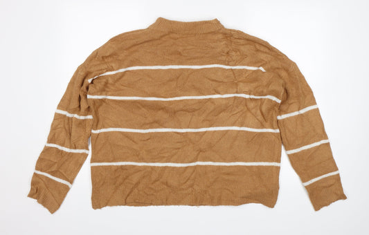 Brave Soul Womens Brown Striped Pullover Jumper Size L