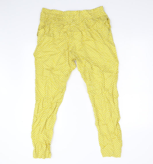 M&S Womens Yellow Geometric Trousers Size 14 L26 in