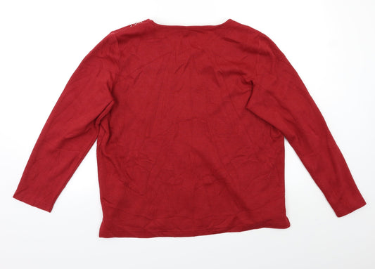 BM Womens Red Floral Pullover Jumper Size M