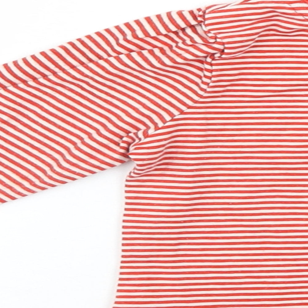 Brand and care label for Mini lub girls’ red striped jumper, size 9-12, months