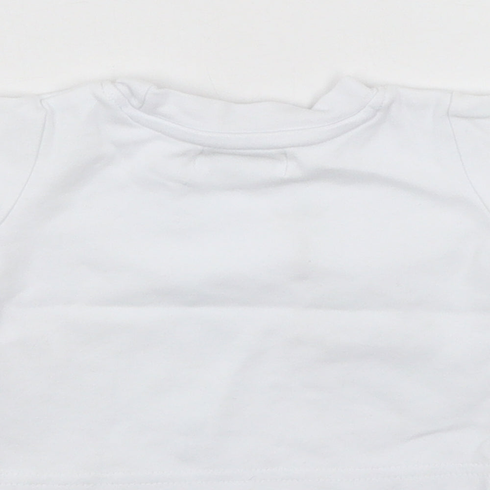 Brand and care label for Early Days Baby White Basic T-Shirt, size 0-3, Months