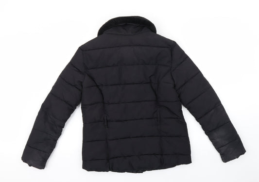 H&M Womens Black Striped Pea Coat Coat Size 10
