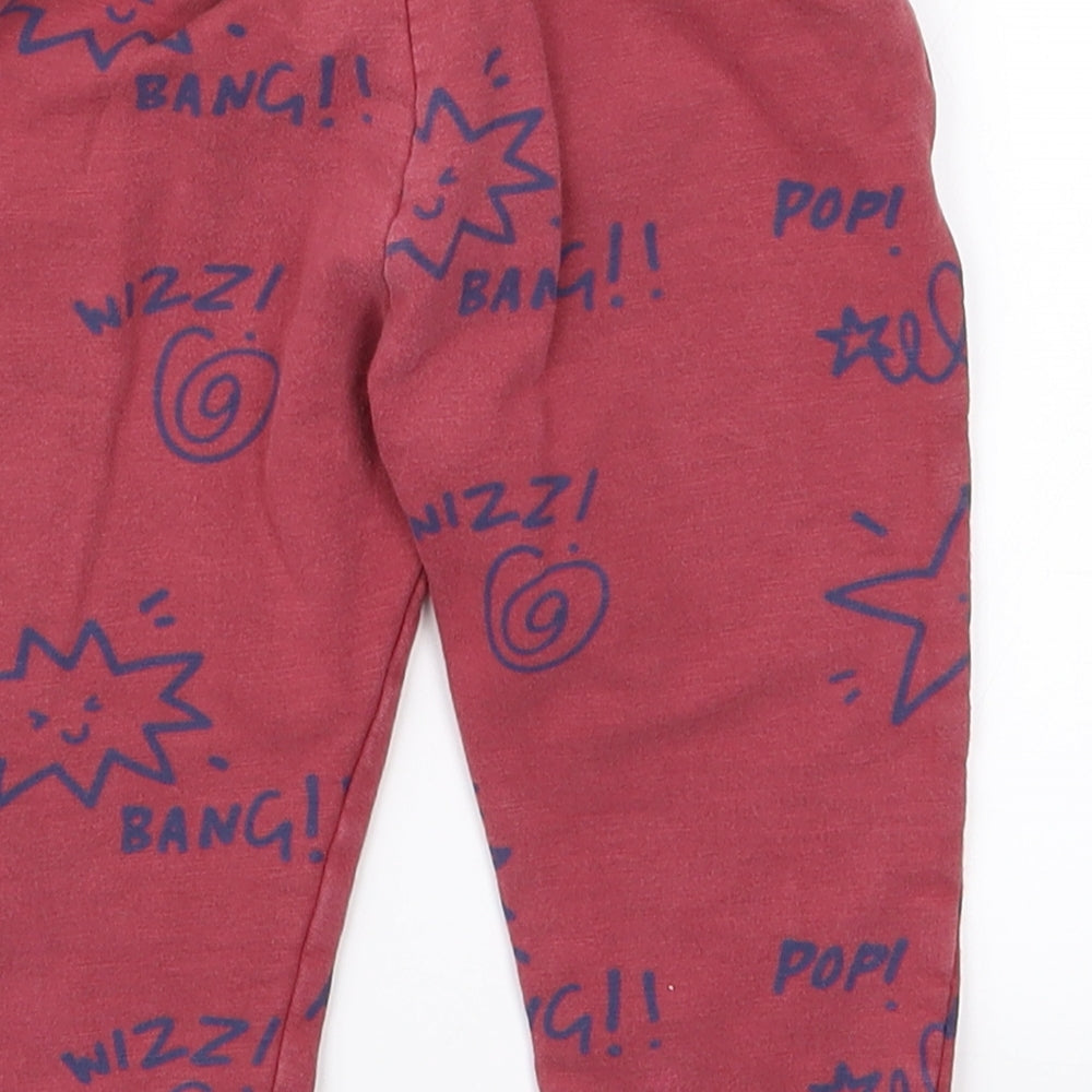 Brand and care label for Marks & Spencer Baby Red Track Pants Trousers, size 9, Months